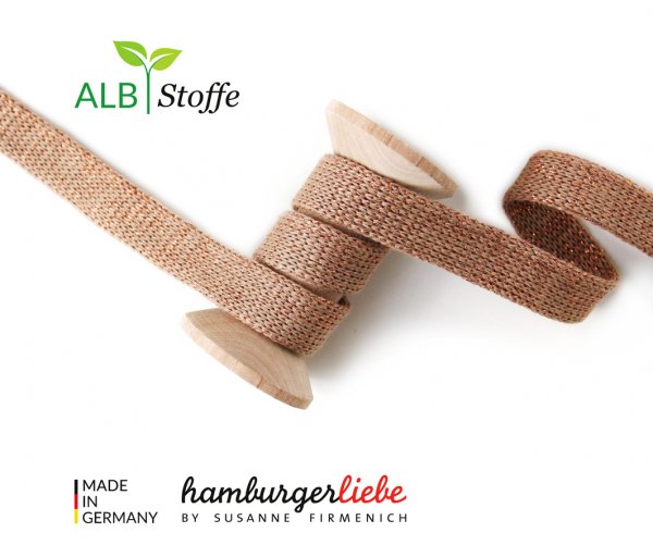Bio Flachkordel - 1,2 cm - A19 scoiatollo/kupfer Glitzer - Albstoffe - Hamburger Liebe